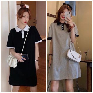 Đầm polo phối cổ đen trắng dáng suông A152