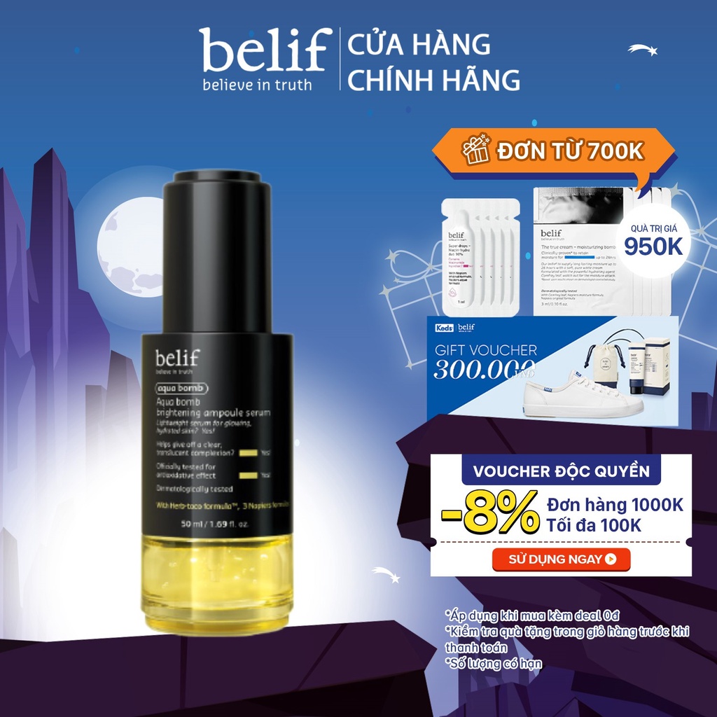 [Mã COSBE7 giảm 10%]Tinh chất dưỡng trắng da chống oxi hóa Belif Aqua Bomb Brightening Ampoule Serum 50ml