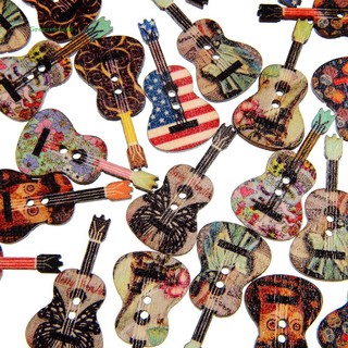 Bộ 50 Nút Gỗ 2 Lỗ Hình Đàn Guitar