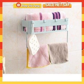 Kệ nhựa treo tường kèm giá treo khăn nhà tắm, nhà bếp tiện dụng