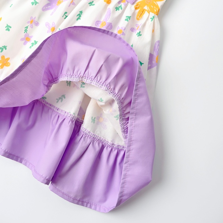 Váy Bé Gái Carrot Hai Dây Cánh Tiên, Họa Tiết Hoa Tím Xinh Xắn, Chất Liệu Thô Cotton Thấm Hút Mồ Hôi Tốt