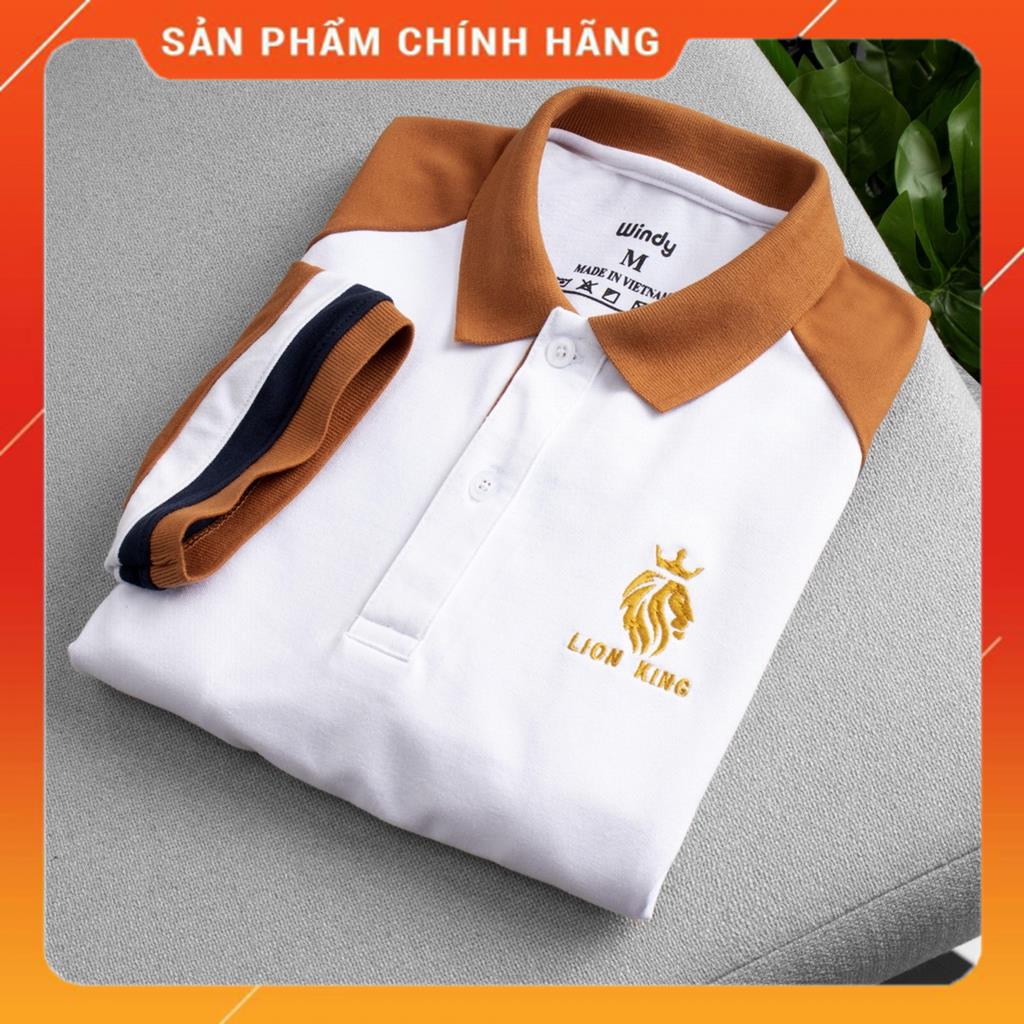 Áo thun nam có cổ POLO WINDY màu trắng phối tay cafe sữa, vải cotton thoáng mát, chuẩn form