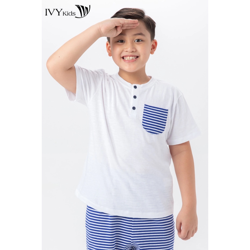 Bộ thun phối sọc bé trai IVY moda MS 57K1452