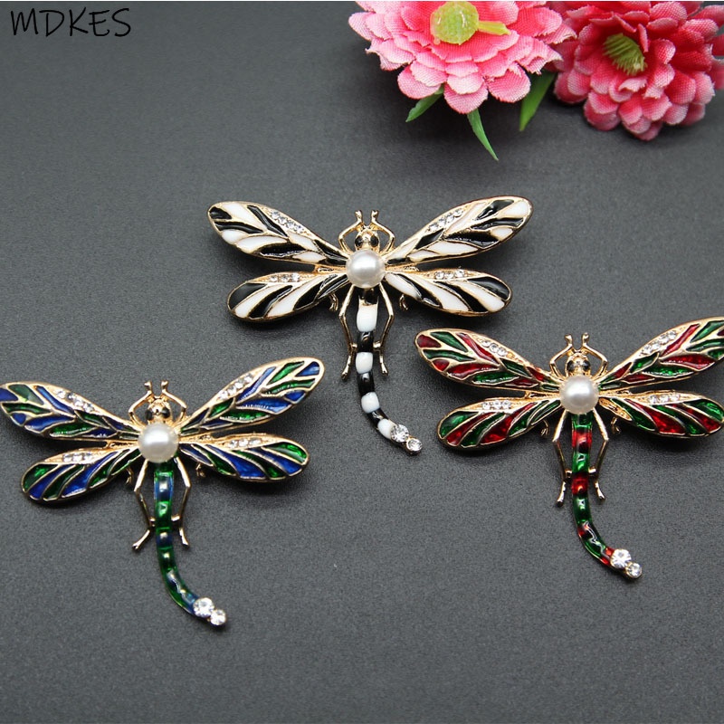 Trâm Cài Áo Hình Chuồn Chuồn Tráng Men Đính Ngọc Trai Tráng Men