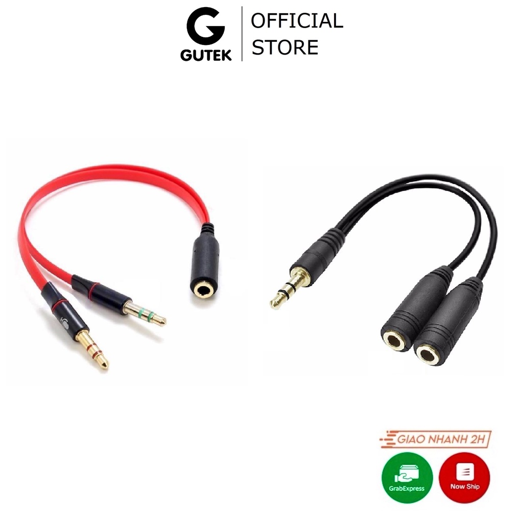 Dây chuyển đổi tai nghe 3.5mm sang 2 cổng 3.5mm cho âm thanh audio và mic Gutek J01