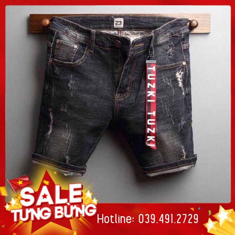 Quần Short Jean Nam Đen Xám Rách VTOR -J09 - Short Jean Đẹp Có Sẵn