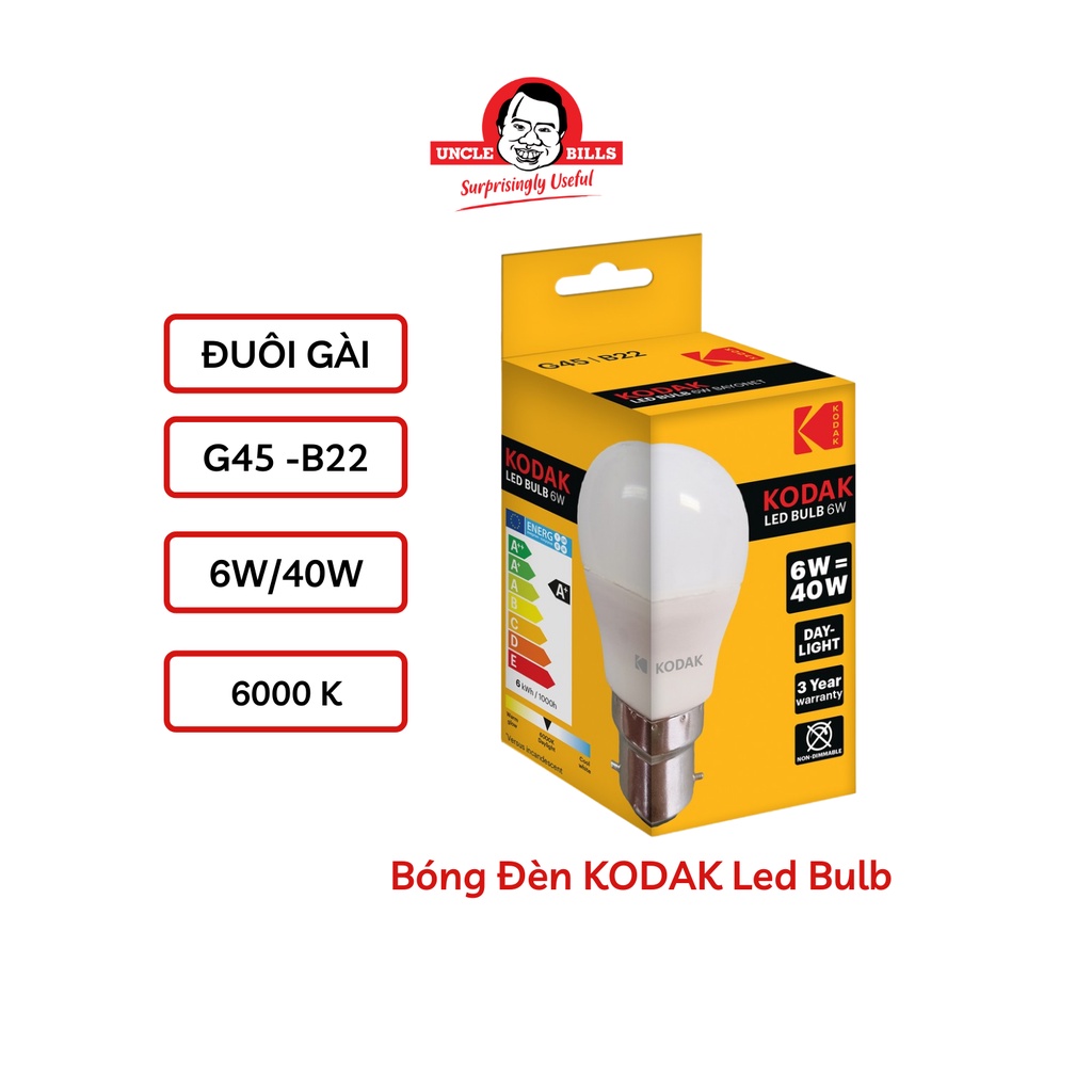 Bóng đèn leb bulb tròn 6W/40W ánh sáng trắng chui đèn gài B22 chất liệu nhựa cao cấp Uncle Bills IL0320 nhập khẩu