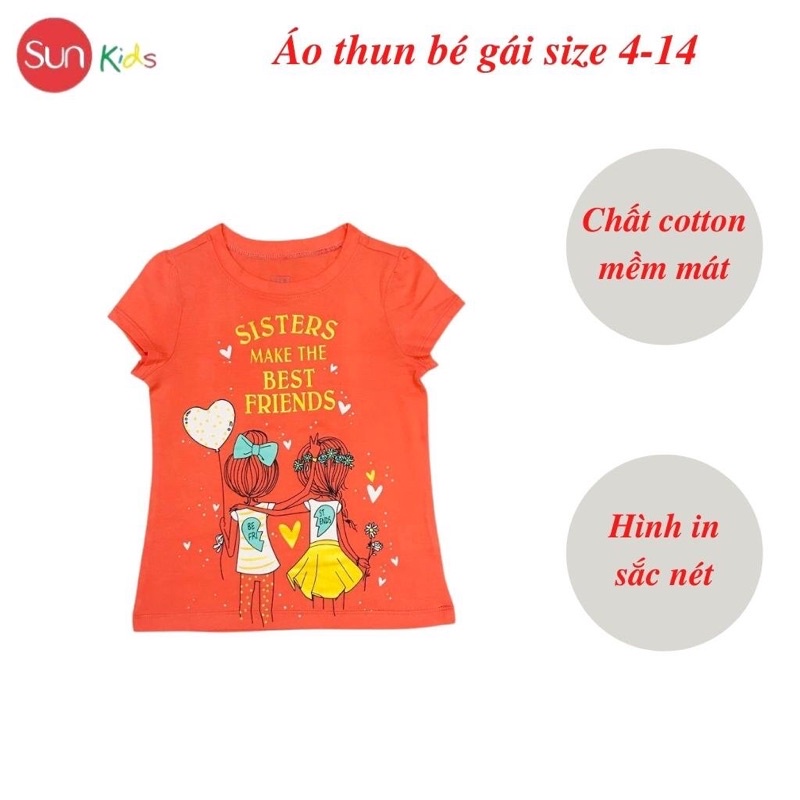 Áo thun cho bé gái, áo phông bé gái chất cotton mềm mát, size 4 - 14 tuổi - SUNKIDS1