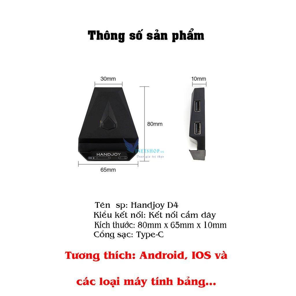 Handjoy D4 | Bộ chuyển đổi chuột và bàn phím cho điện thoại chơi game PUBG, ROS, FreeFire kết nối không có độ trễ