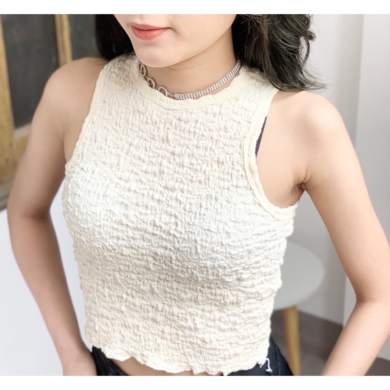 Áo ba lỗ nữ croptop dáng ôm body chất xốp nhăn co dãn 4 chiều hàng Quảng Châu cao cấp | WebRaoVat - webraovat.net.vn