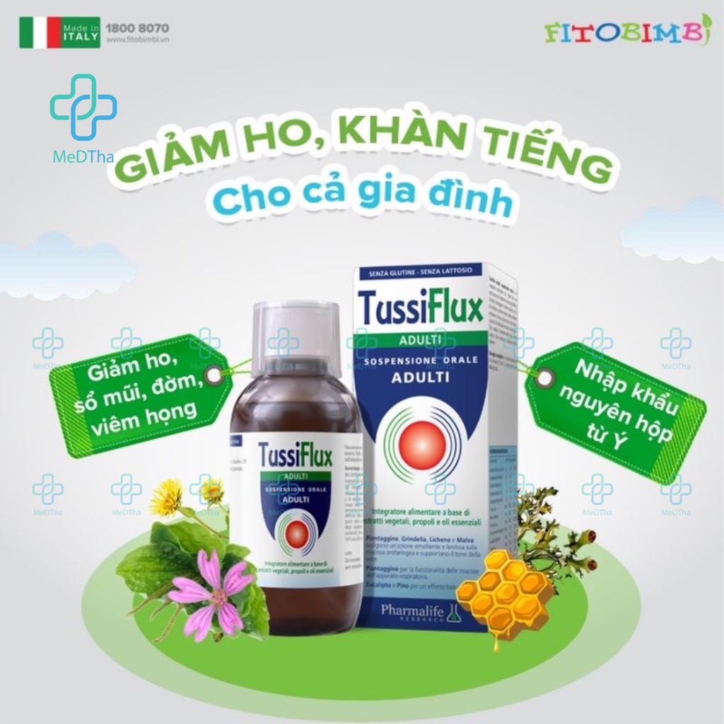 Siro Ho Tussiflux Adult - Hỗ Trợ Làm Dịu Họng, Giảm Ho, Đau Rát Họng, Ho Có Đờm, Khản Tiếng (Lọ 200ml) [Chính Hãng]