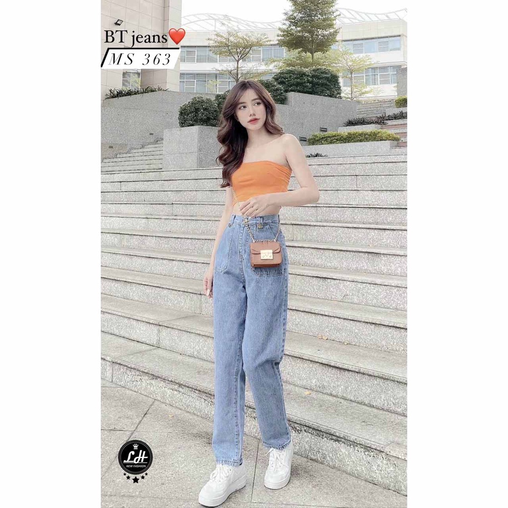 Quần baggy jean nữ 2 túi đắp vuông Ms 120