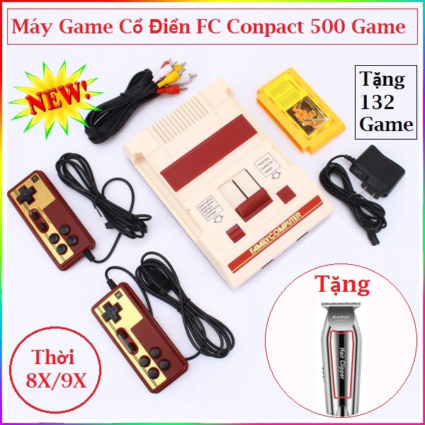 ☝Tặng Tông Đơ Cắt Tóc Kemei 032 ☝ Máy Chơi Game 4 Nút FC Compact Có 632 Trò Chơi Thời Xưa 8X, 9X hiệu Flamily Computer