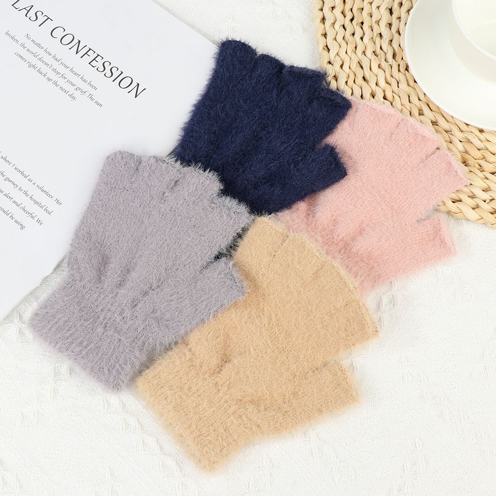 1 Đôi Găng Tay Len Hở Ngón Màu Sắc Đơn Giản