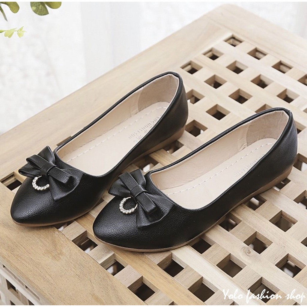 Giày búp bê nữ đế 2p da mềm êm chân đính nơ xinh xắn - Hàng Quảng Châu cao cấp - O21