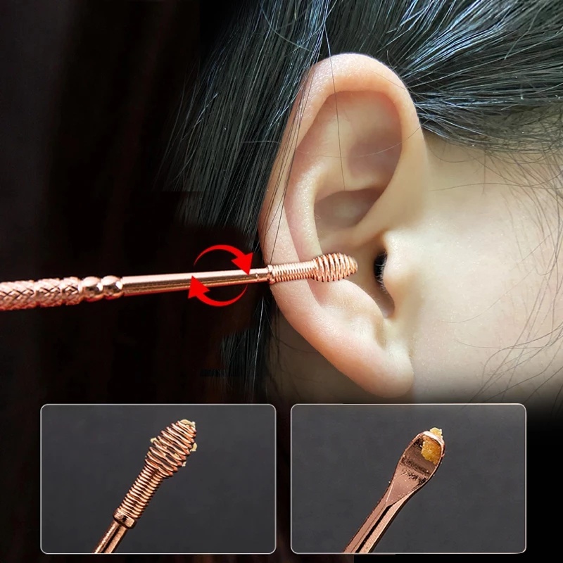 Set 2 Dụng Cụ Lấy Ráy Tai Bằng Thép Không Gỉ Xoay 360 Độ Hai Đầu