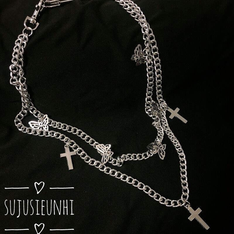 (Lẻ) Dây xích đôi unisex hình bướm và chữ thập đeo kèm quần, váy- chain thắt lưng