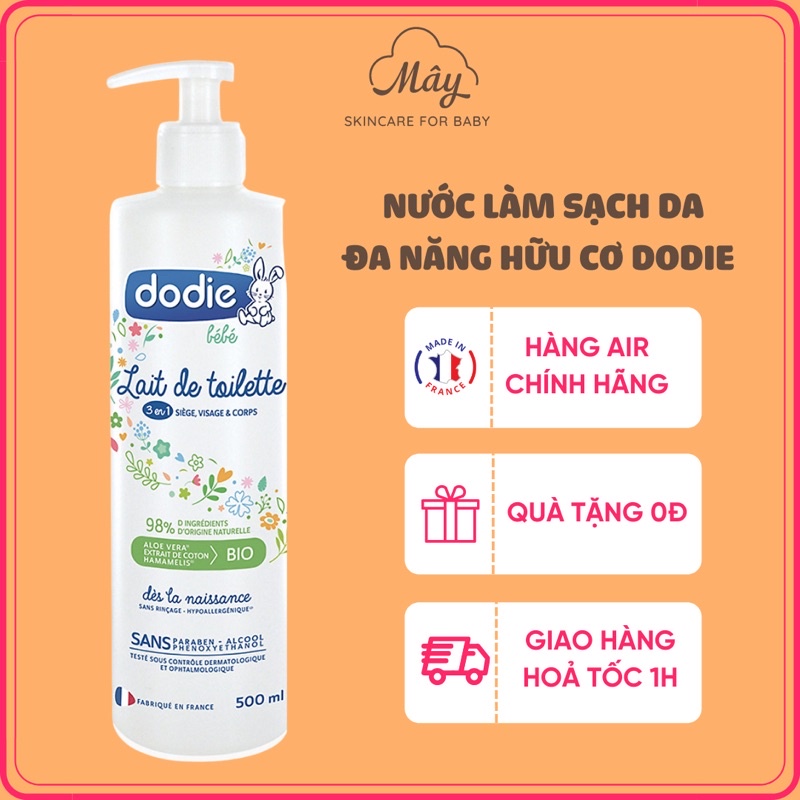 Nước làm sạch hữu cơ Dodie cho bé từ sơ sinh lau mặt,body, thay tã không cần rửa lại nước