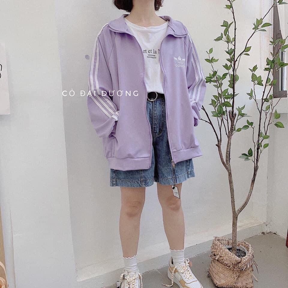 Áo Khoác Form Rộng Tay Bồng 3 Sọc Nữ ♥ Jacket thể thao nỉ bông màu ĐEN | TRẮNG | ĐỎ | XANH | TÍM Ulzzang ♥