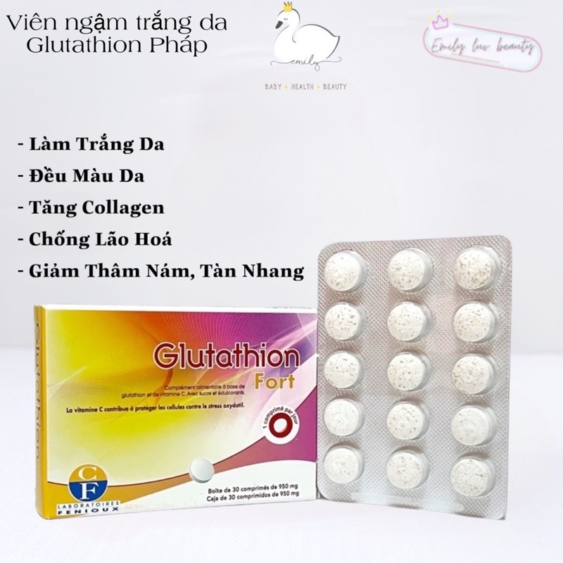 Viên ngậm trắng da Glutathion Pháp hộp 30 viên
