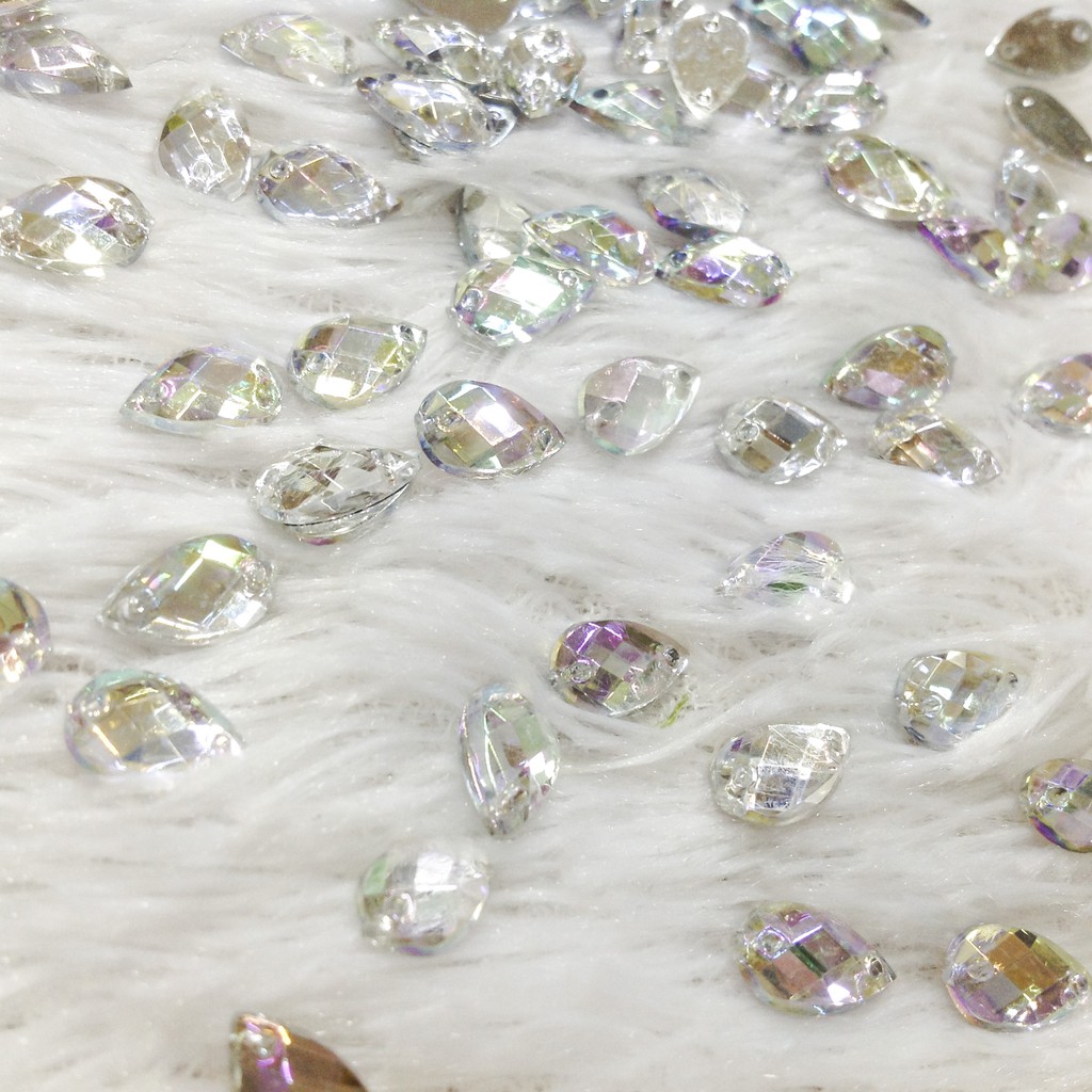 Hạt đá 3d kết áo dài váy đầm hình giọt nước lấp lánh ánh bạc size 1cm