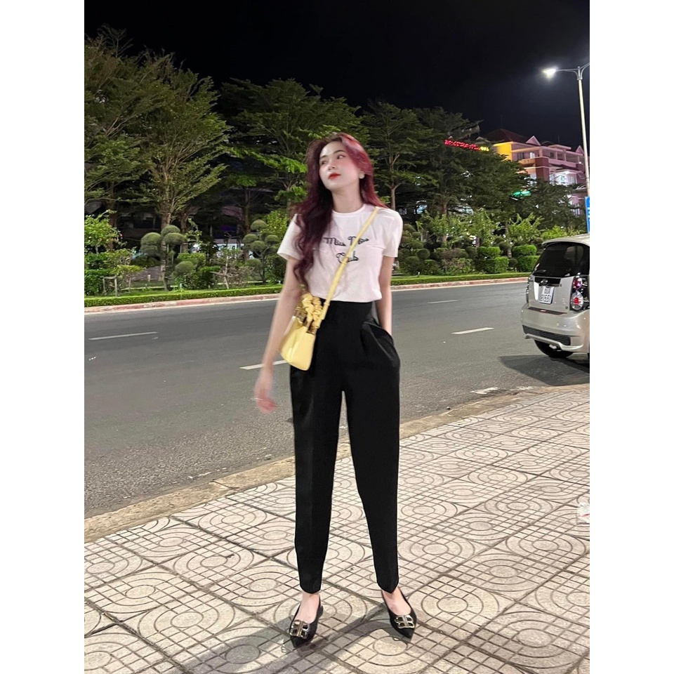 Quần baggy nữ cạp cao 2 khuy bọc dáng dài quần tây công sở chuẩn form tôn dáng