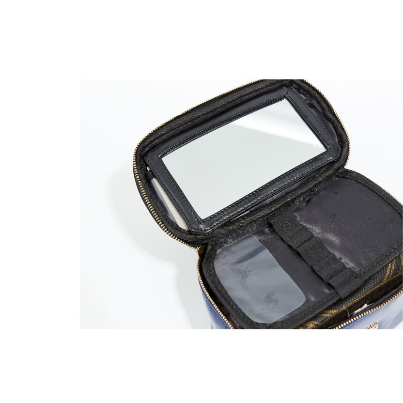 Hộp đựng mỹ phẩm có kính màu xanh dương đậm PU #RebeccaBonbon chú cún Nhật Bản