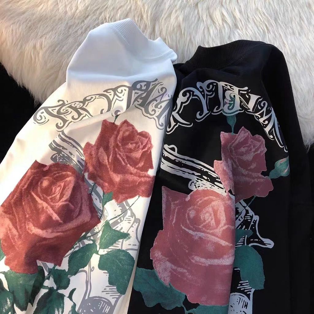 Jiashucheng Áo Thun Tay Ngắn In Hình Hoa Hồng Cao Cấp Phong Cách Đường Phố Mỹ Dễ Phối Đồ Cho Nữ