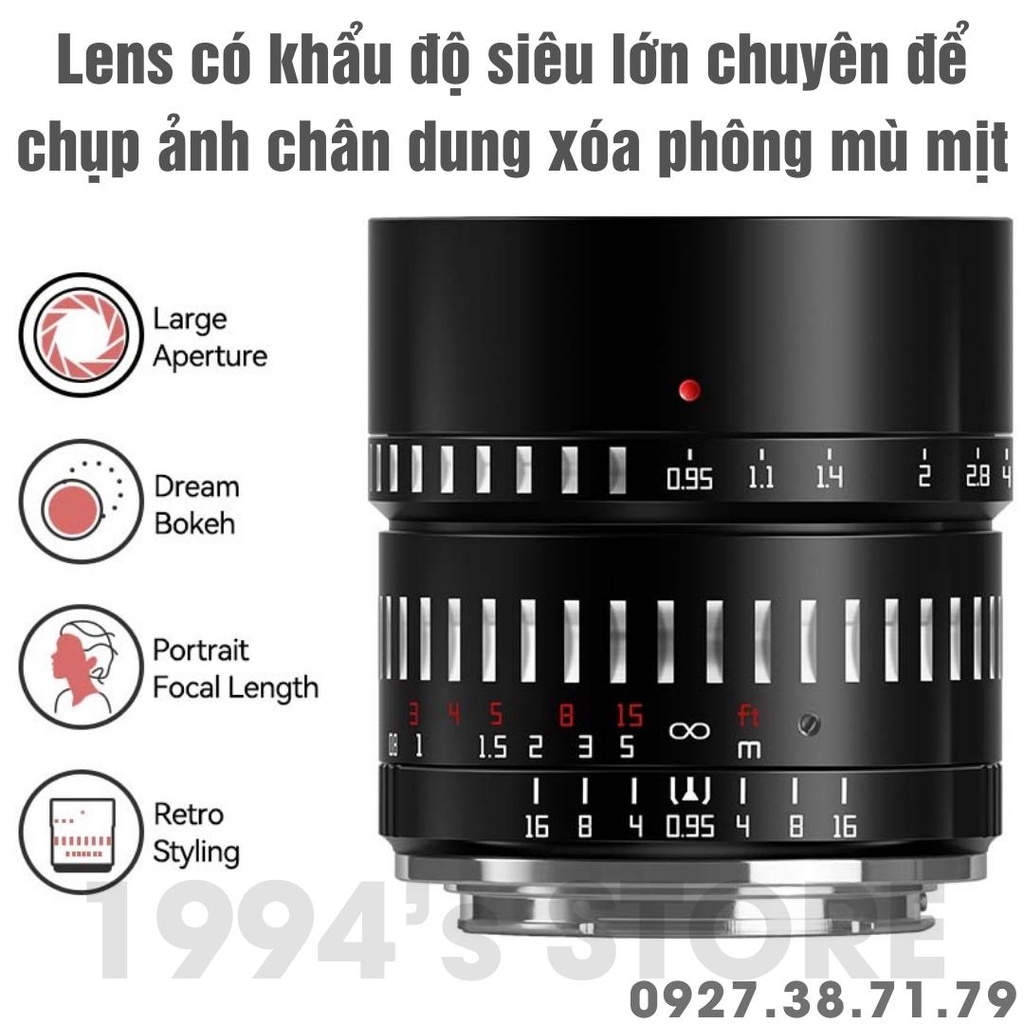 Ống kính TTArtisan 50mm F0.95 chân dung xóa phông cho Fujifilm, Sony, Canon EOS M, Nikon Z, Leica L , Canon R và M4/3