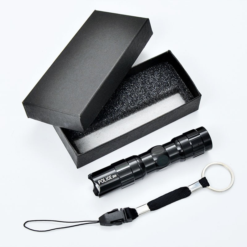 Đèn pin police 3w chiếu sáng mini quân đội Mỹ USA vỏ nhôm có dây nhỏ gọn cầm tay bỏ túi dùng pin tiểu AA ánh sáng trắng