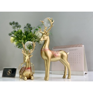 Tượng Nai Mạ Vàng Gold Khảm Hồng Ngọc Trang Trí Phòng Khách