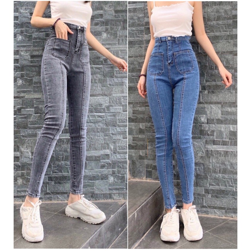 Quần Jean Nữ Lưng Cao 2 Túi Trước 2 sọc giữa túi hot trend chất jean giãn tốt 01-z21