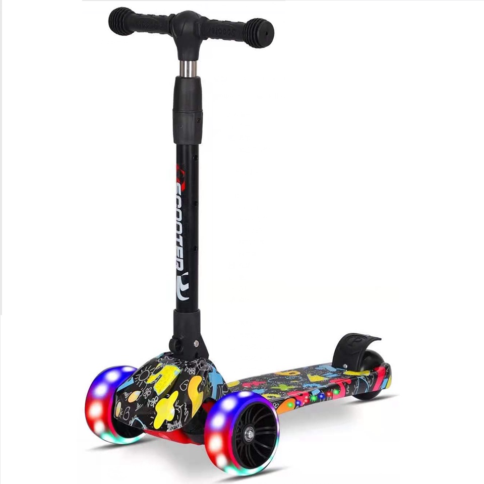 Xe trượt scooter 3 bánh phát sáng JESSE màu Graffiti tải trọng 80kg. Hàng Chính Hãng.