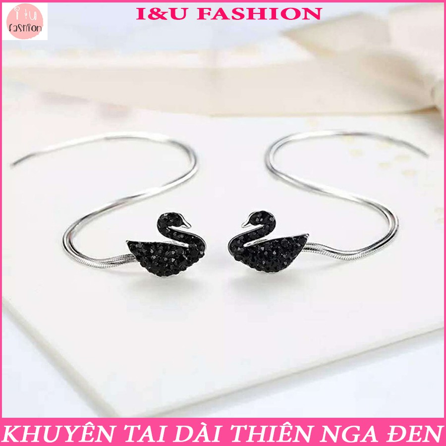 Khuyên tai bông tai nữ thiên nga đen dáng dài sợi mảnh tua rua kim loại phong cách thời trang sang trọng cá tính KT-139