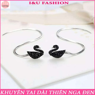 Khuyên tai bông tai nữ thiên nga đen dáng dài sợi mảnh tua rua kim loại phong cách thời trang sang trọng cá tính KT-139