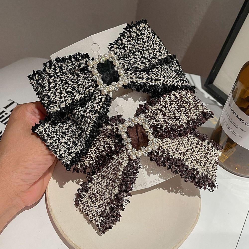 Kẹp Tóc Nơ Bằng Vải Thiết Kế Ngọt Ngào Thời Trang|Băng Đô Cài Tóc Họa Tiết Houndstooth Phong Cách Hàn Quốc