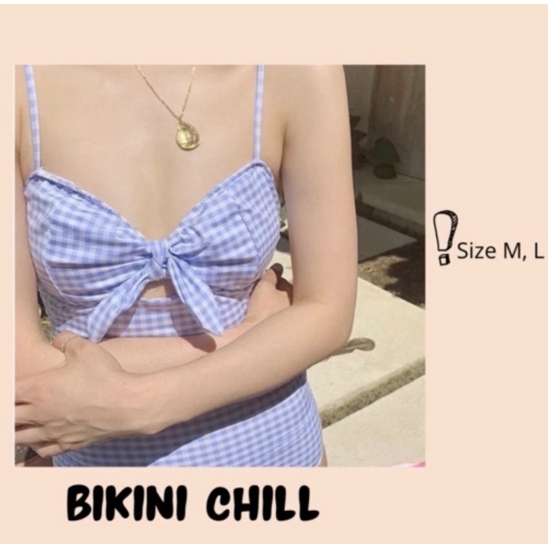 - Bikini dây caro sọc trắng xanh