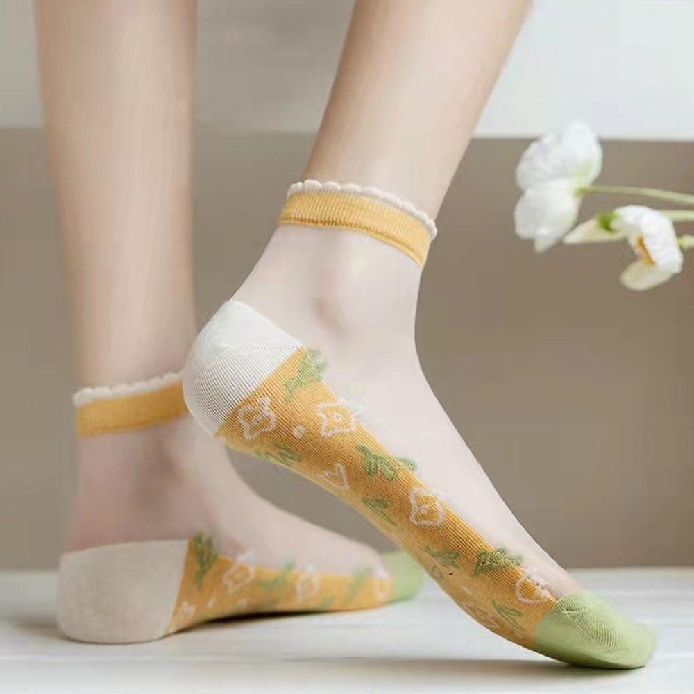 Vớ Cổ Thấp Bằng Vải Lụa Cotton Mỏng Thoải Mái In Họa Tiết Hoa Cổ Điển Thời Trang Cho Nữ