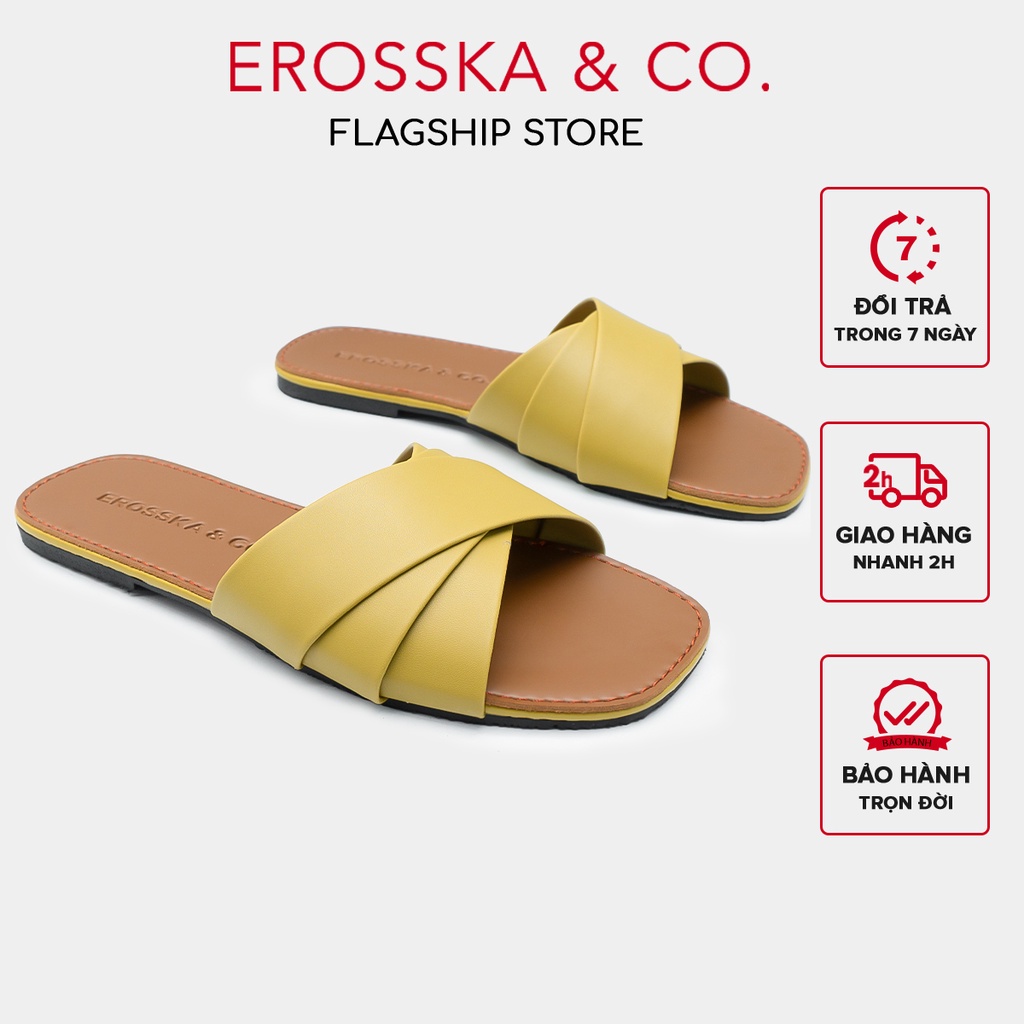 Dép đi biển thời trang Erosska 2022 quai ngang màu vàng _ DE051