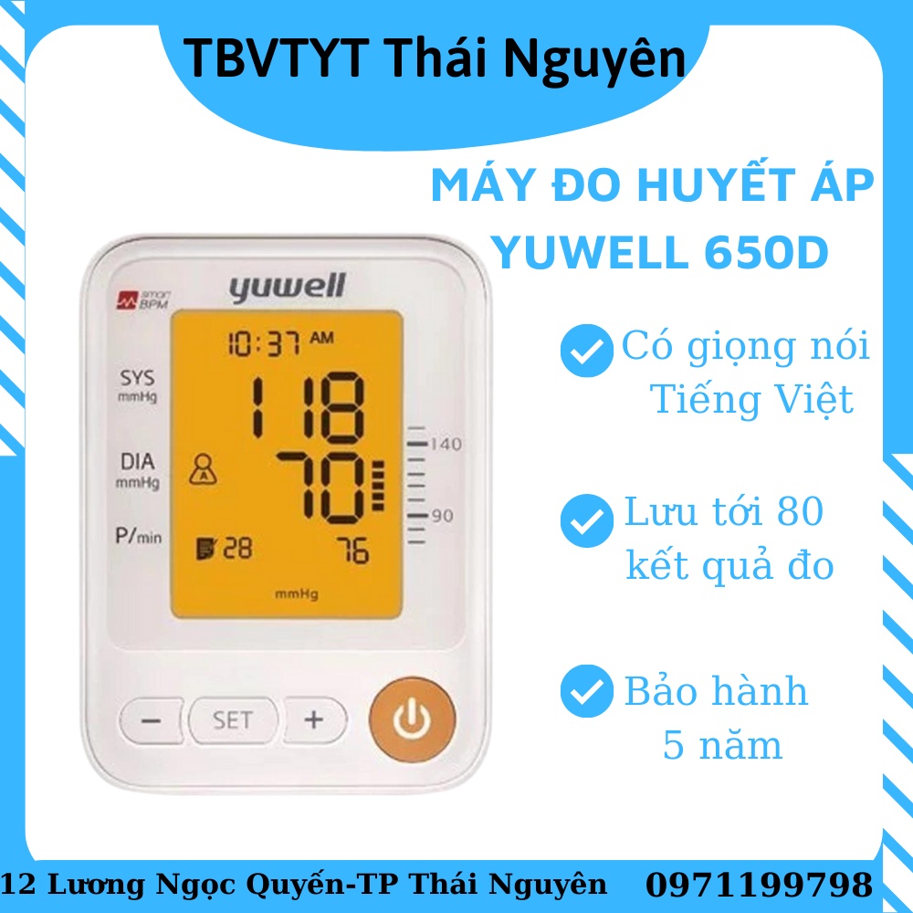 Máy đo huyết áp Yuwell 650D có giọng nói Tiếng Việt bảo hành chính hãng 5 năm tặng kèm sạc chính hãng
