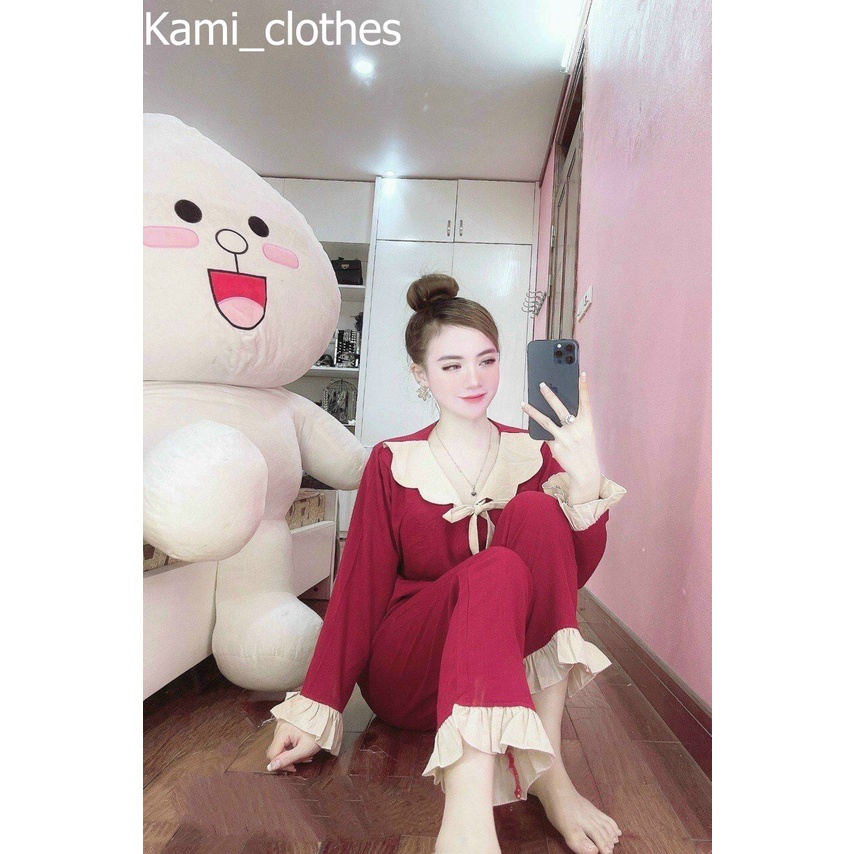 Bộ Pijama Dài Tay Chất Đũi nhật cổ bèo tiểu thư kiểu dáng basic tinh tế phù hợp với mọi đủ tuổi