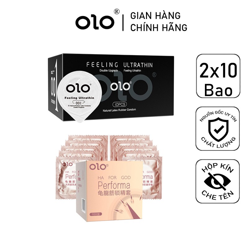 bcs Combo Bao Cao Su Siêu Mỏng OLO 001 Feeling Ultralthin và Bao Cao Su Gai Kéo Dài Thời Gian 20 bcs