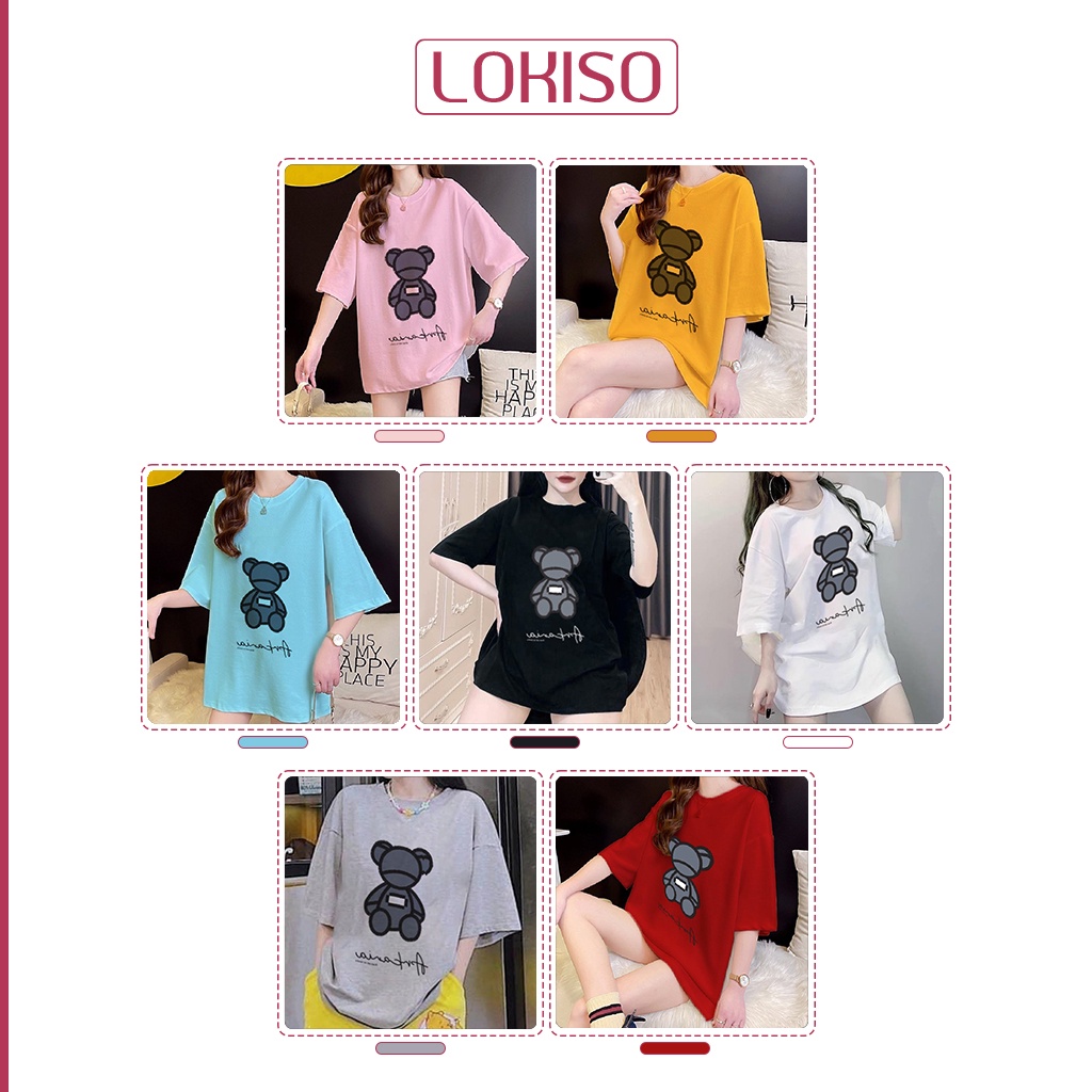 Áo thun tay lỡ nam nữ cổ tròn form rộng unisex gấu xám LOKISO AT03