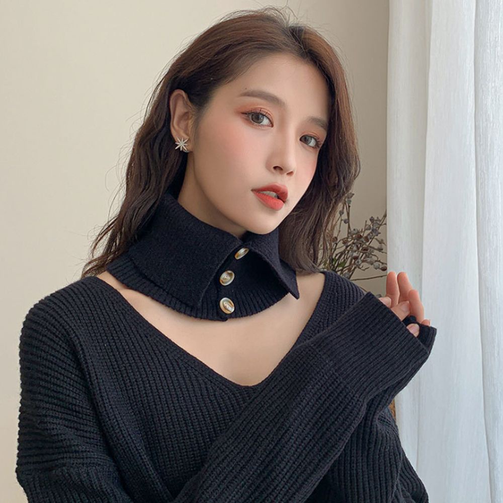 Khăn choàng cổ kiêm cổ áo giả dệt kim cổ lọ đính nút có thể tháo rời giữ ấm mùa đông cho nữ