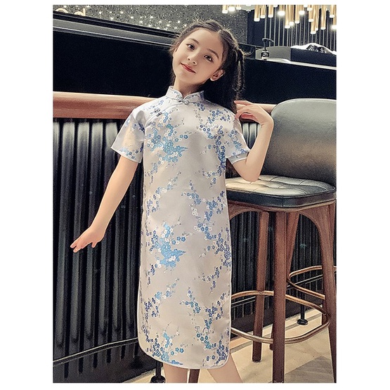 Sườn xám vải gấm thoáng mát cho bé gái từ 19 kg đến 32 kg- from to