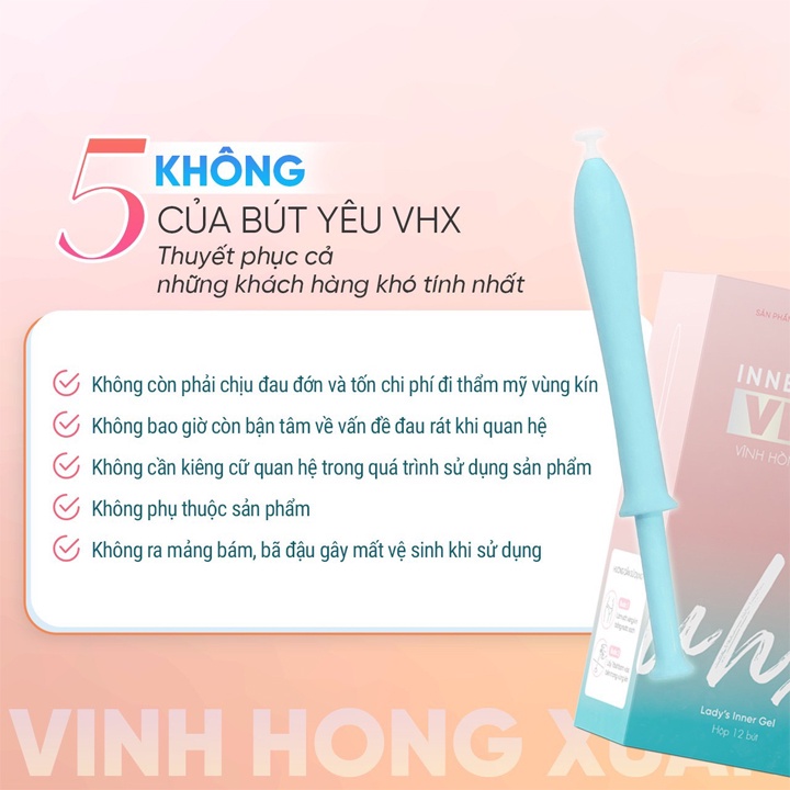 Bút Yêu VHX Slimming Care, Inner Gel VHX Vĩnh Xuân Hồng Giúp Làm Hồng Se Khít Vùng Kín Khử Mùi Hộp 2 Tuýt