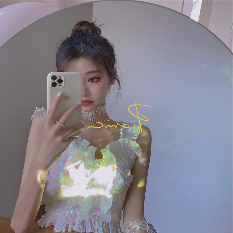 Áo Ngắn Không Tay Đính Kim Sa Gợi Cảm Thời Trang Mùa Hè Dành Cho Bạn Nữ