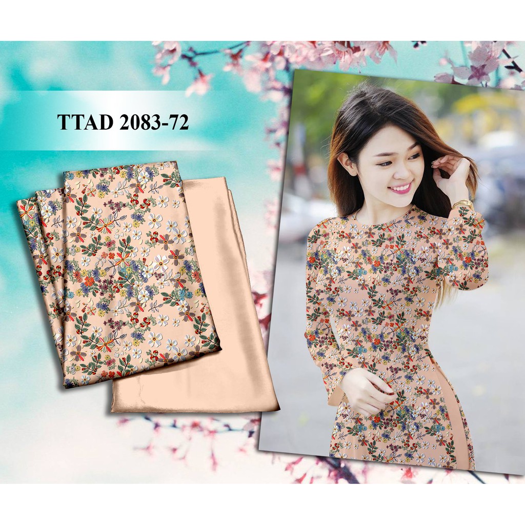 Vải áo dài in 3D họa tiết hoa nhí, chất liệu mềm mịn siêu đẹp