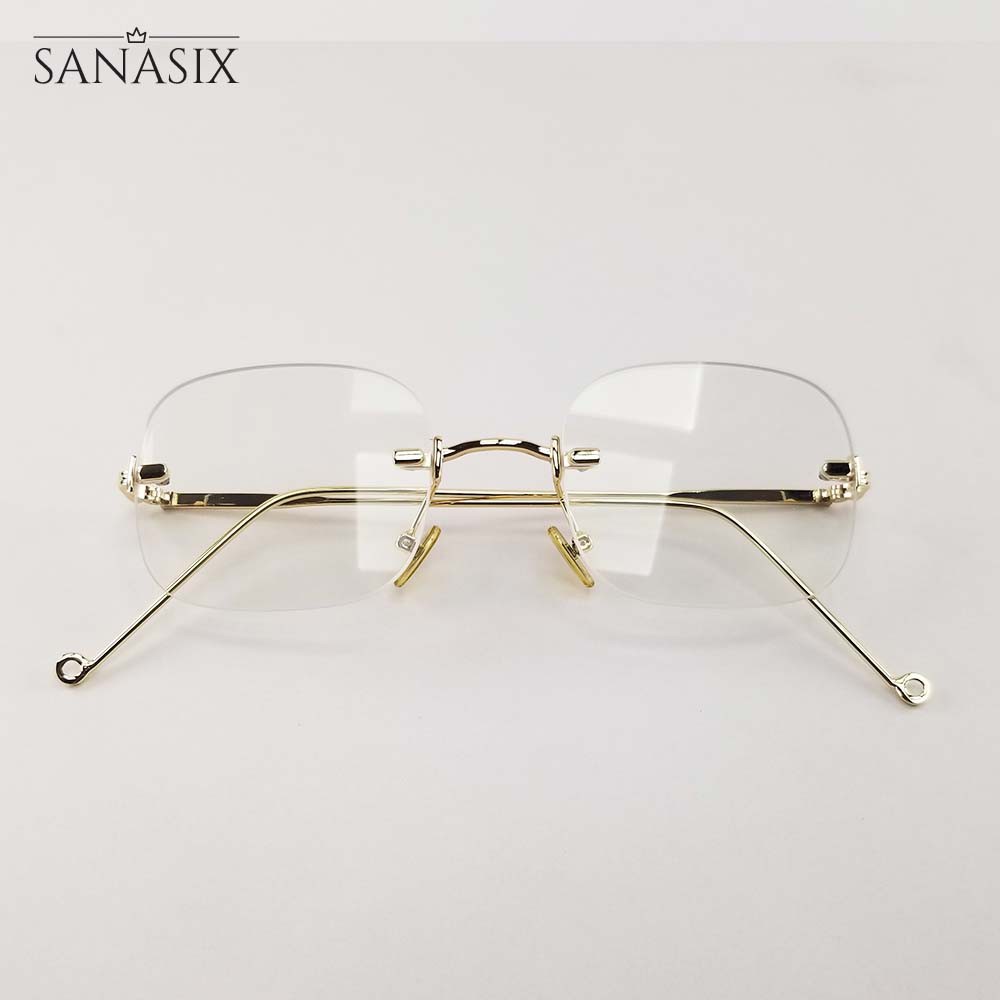 Gọng kính nam nữ mắt gả cận 0 độ, tròng không viền 3511 màu đen, bạc, vàng.Tròng kính chống ánh sáng xanh, chống tia UV | BigBuy360 - bigbuy360.vn