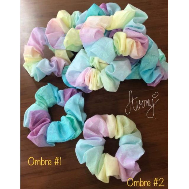 Cột tóc vải Scrunchies màu ombre - vải màu loang - cầu vòng